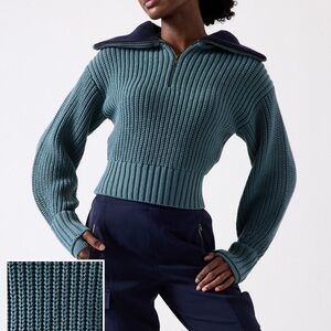 ATHLETA WOMENS ALDER SWEATER TEAL GREEN KNIT QUARTER ZIP LARGE